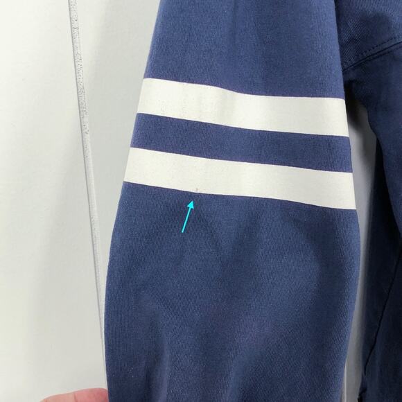 Disney Parks Spirit Jersey Puff Print Varsity Stripe Sleeve Size Medium Blue Whi - Picture 9 of 16